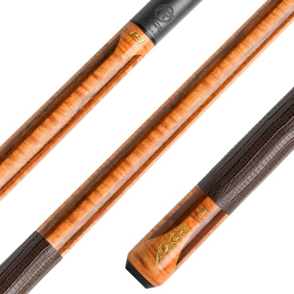 Predator P3 Aura Golden Stained Curly Maple & Bocote Pool Cue - Lizard Grain Leather Wrap